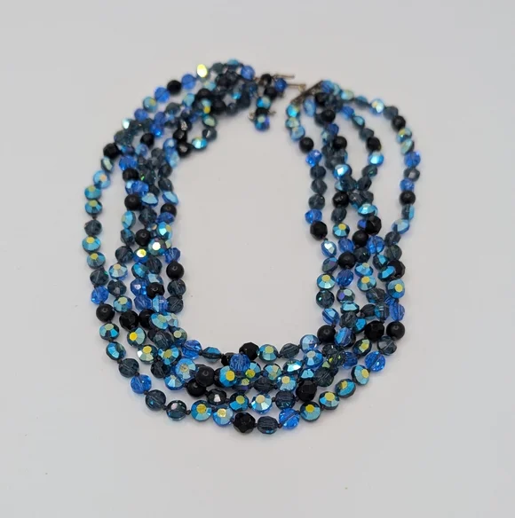 Vintage 16" Blue Glass Multi-strand Necklace - Picture 4 of 9